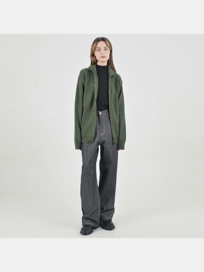 Modal Knit Zip-up Cardigan (Green)