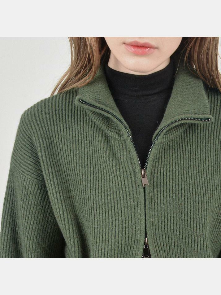 Modal Knit Zip-up Cardigan (Green)