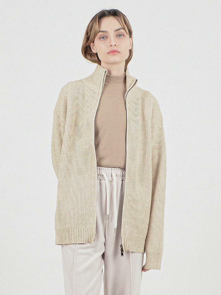 Modal Knit Zip-up Cardigan (Oatmeal)