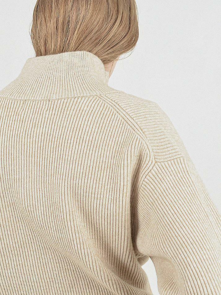 Modal Knit Zip-up Cardigan (Oatmeal)