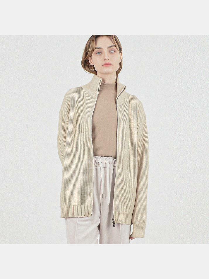 Modal Knit Zip-up Cardigan (Oatmeal)