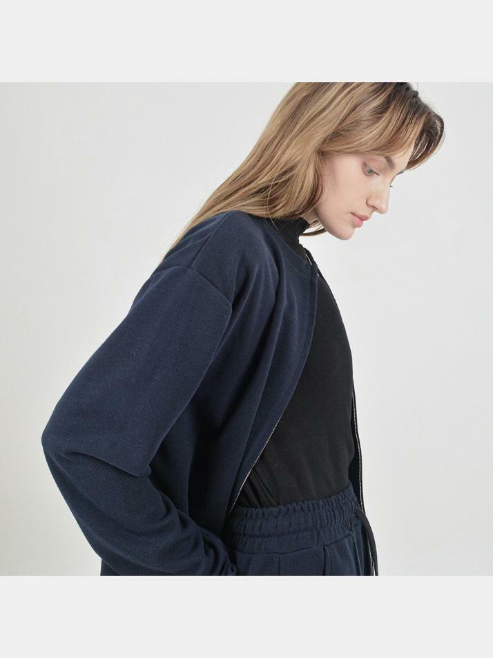 Essential Round Cardigan Zip-Up (Navy)