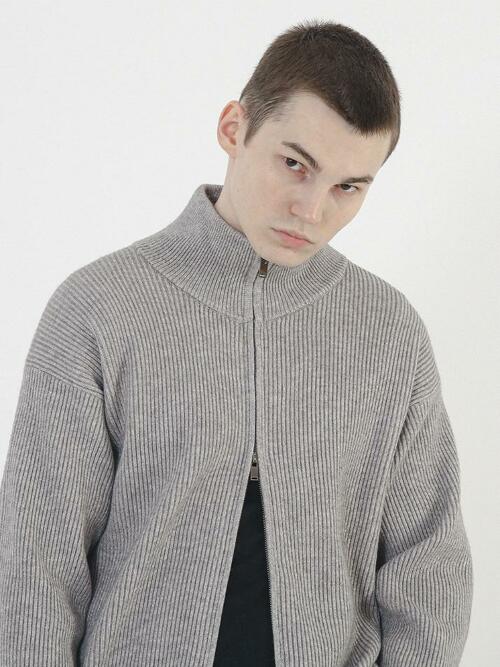 Modal Knit Zip-up Cardigan (Gray)