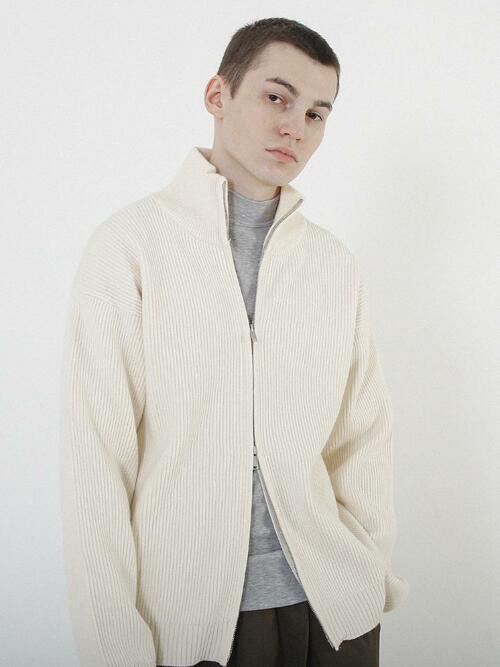 Modal Knit Zip-up Cardigan (Cream)