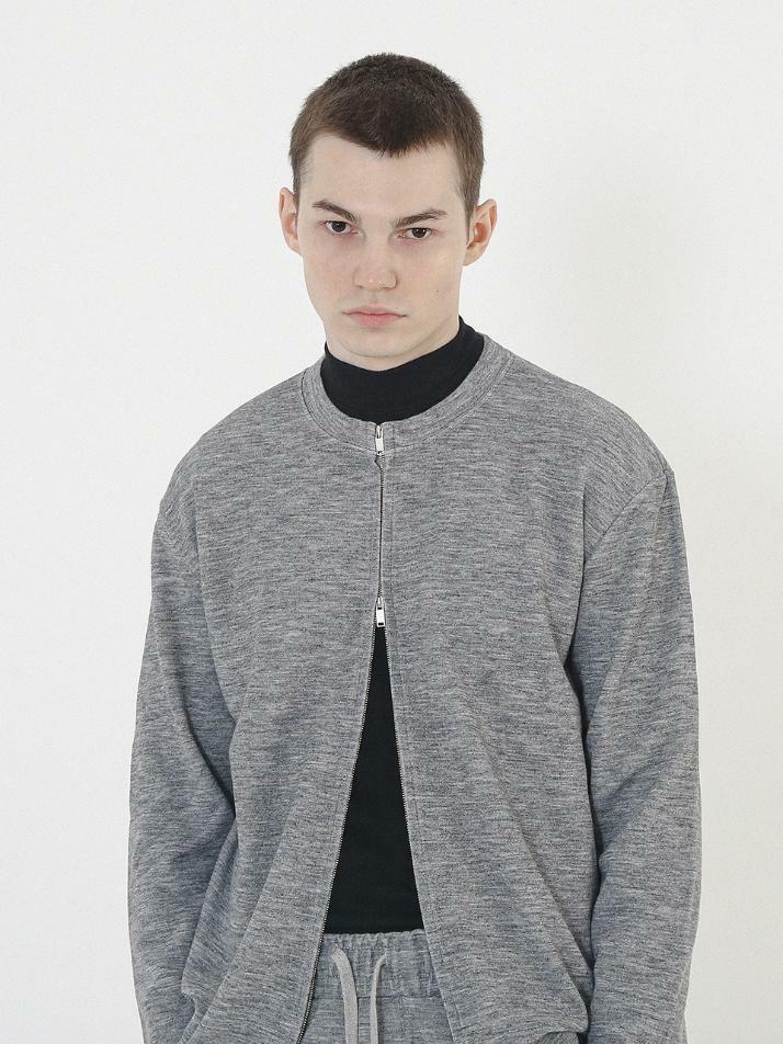 Essential Round Cardigan Zip-Up (Gray)