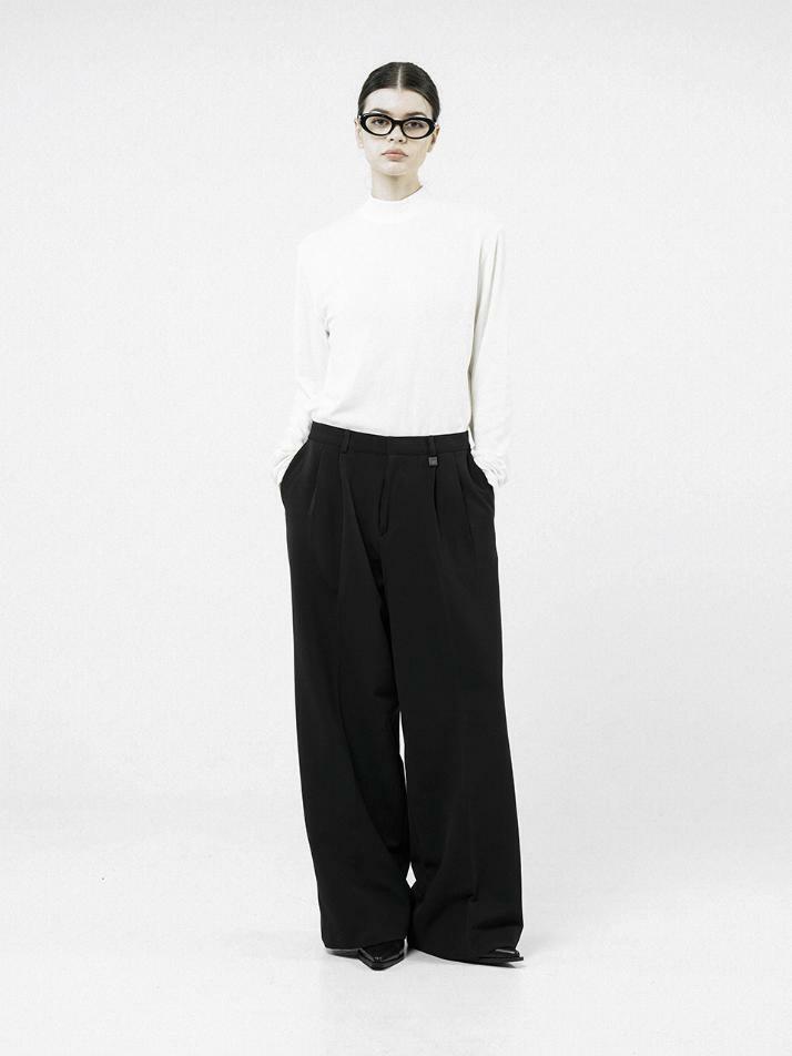 Wool Banding Wide Slacks - Black /W244PT01BK