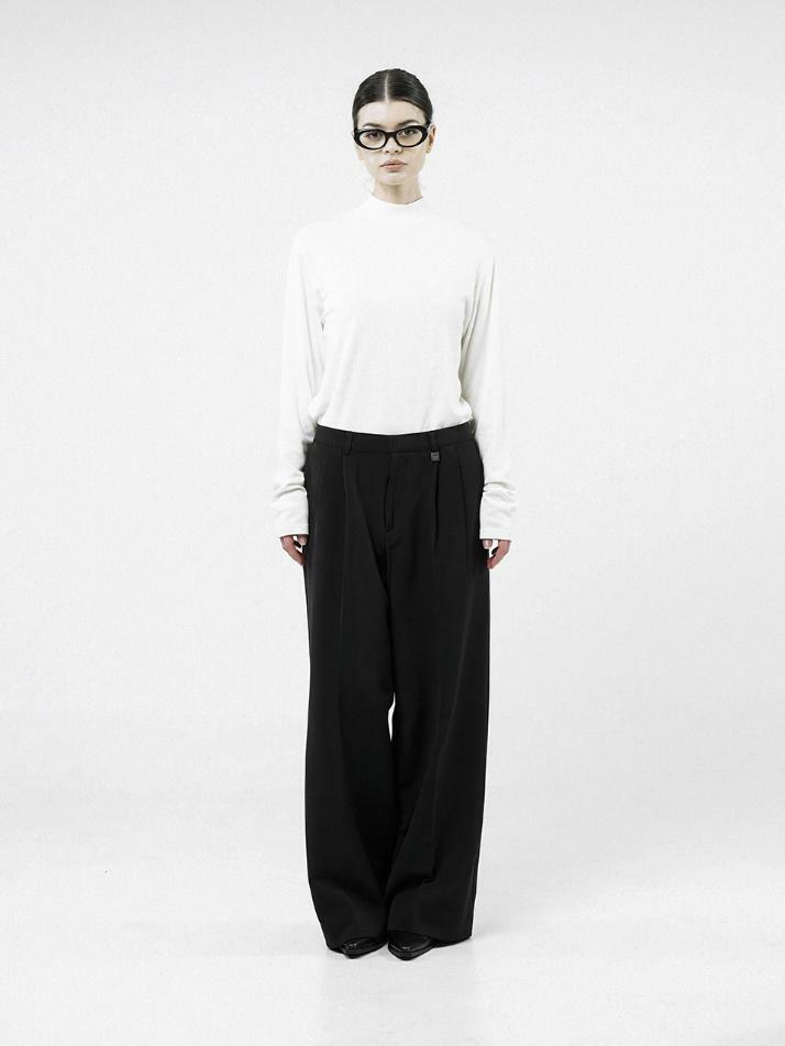 Wool Banding Wide Slacks - Black /W244PT01BK