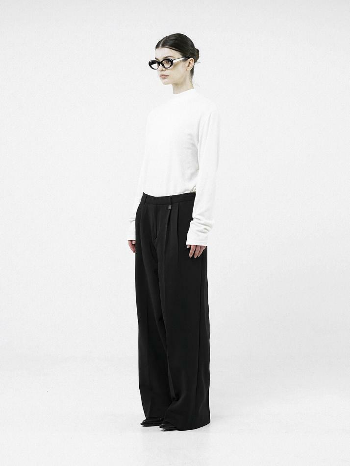 Wool Banding Wide Slacks - Black /W244PT01BK