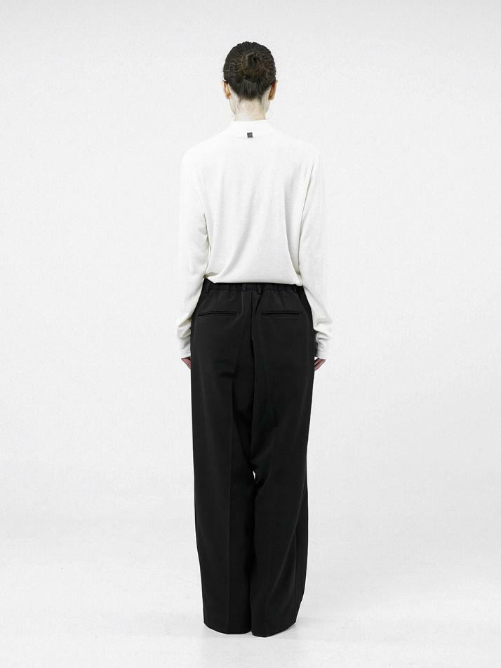 Wool Banding Wide Slacks - Black /W244PT01BK