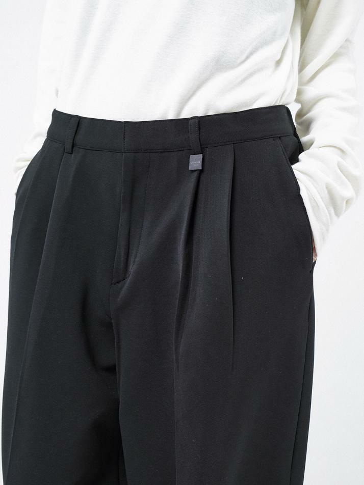 Wool Banding Wide Slacks - Black /W244PT01BK