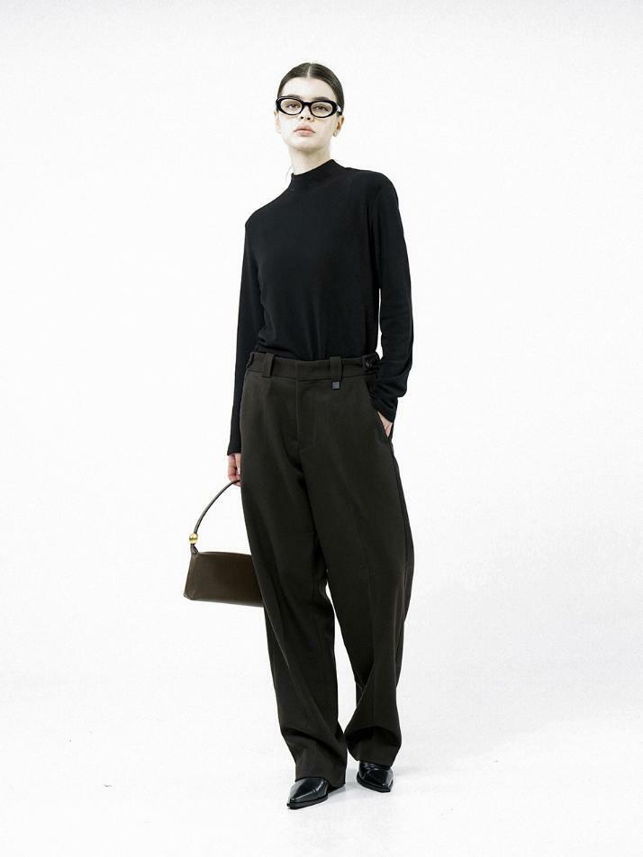 Flap Button Wool Slacks - Dark Brown /W244PT02DB