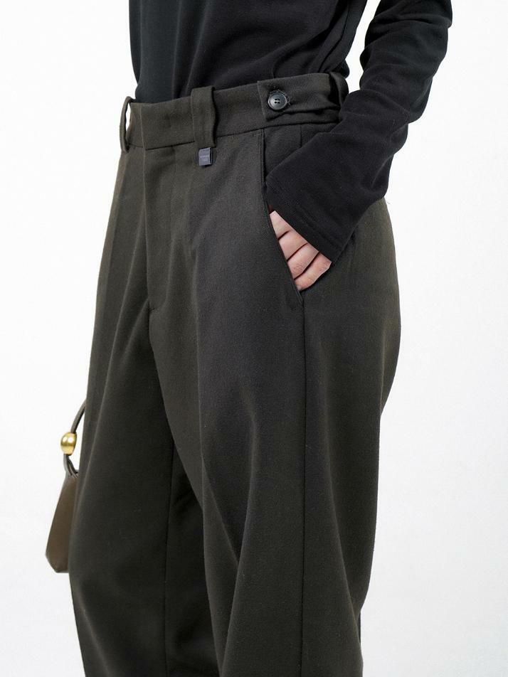 Flap Button Wool Slacks - Dark Brown /W244PT02DB