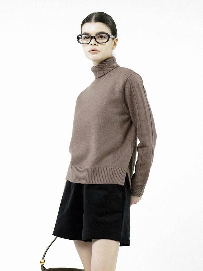 Soft Slit High Turtleneck - Brown /W244TP06BR