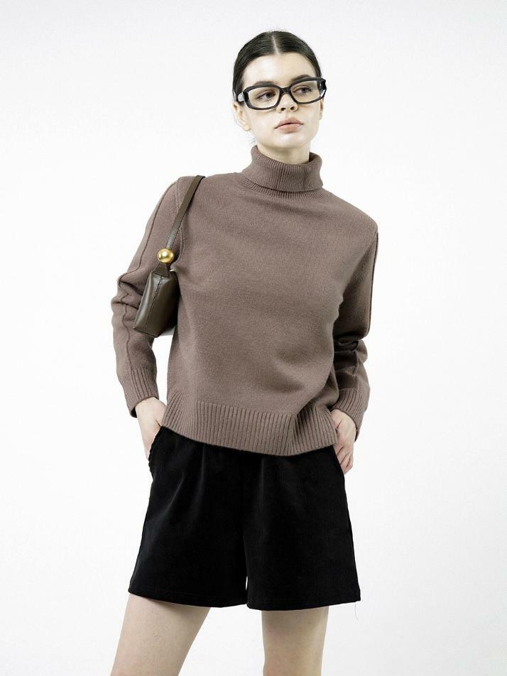 Soft Slit High Turtleneck - Brown /W244TP06BR