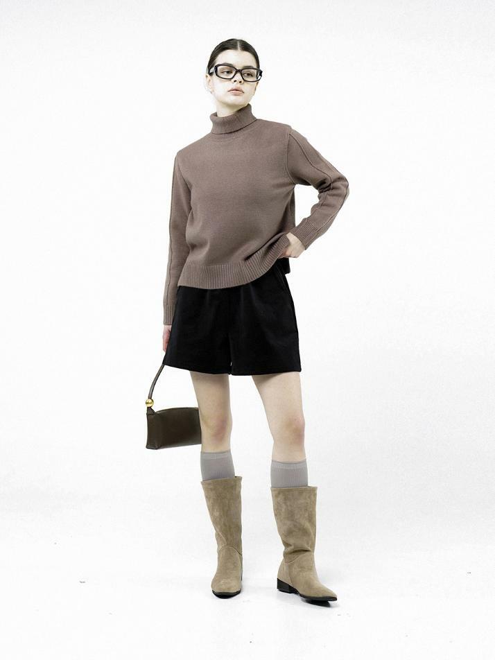 Soft Slit High Turtleneck - Brown /W244TP06BR