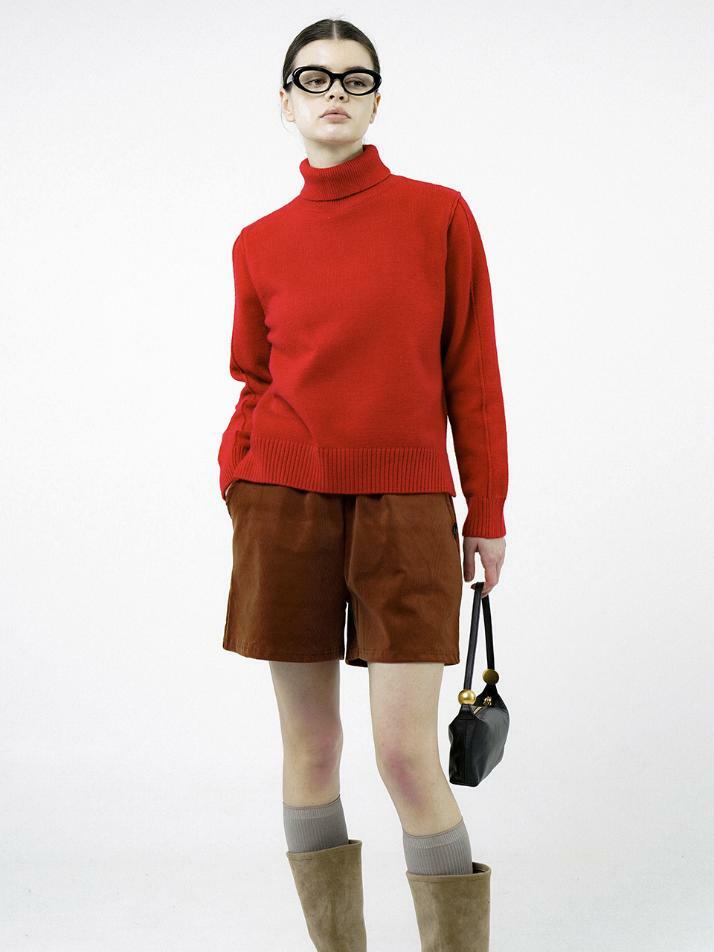 Soft Slit High Turtleneck - Red /W244TP06RD