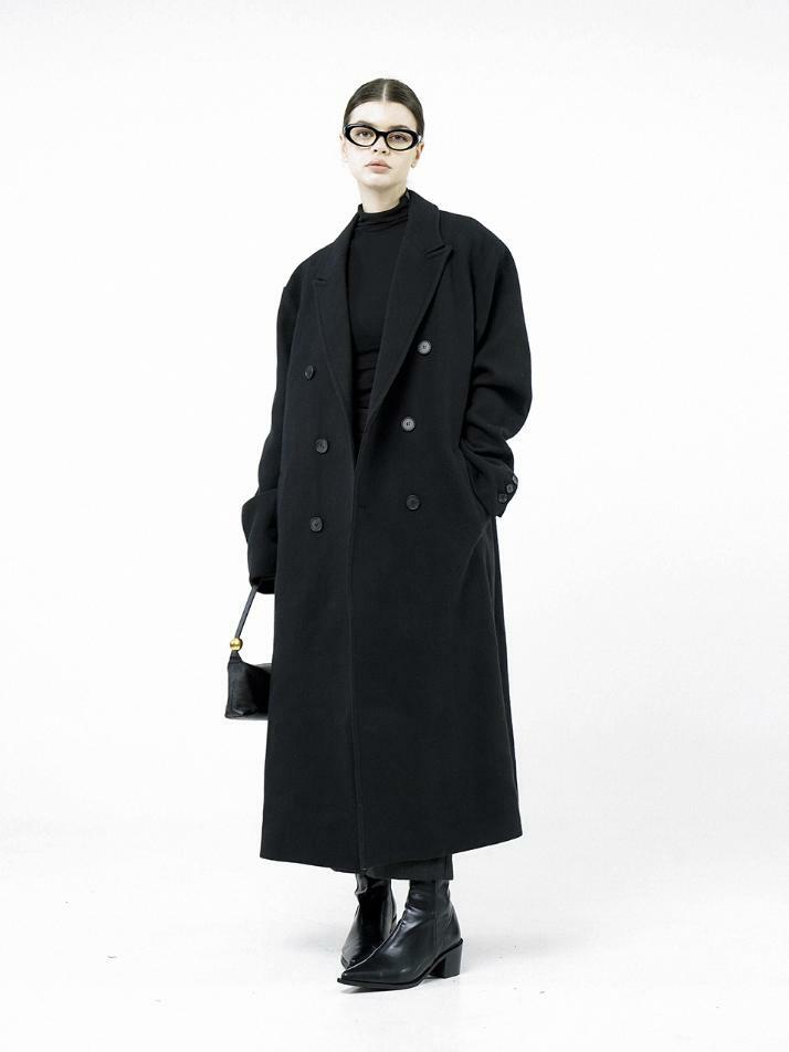 Oversized Wool double coat - Black /W244OT02BK