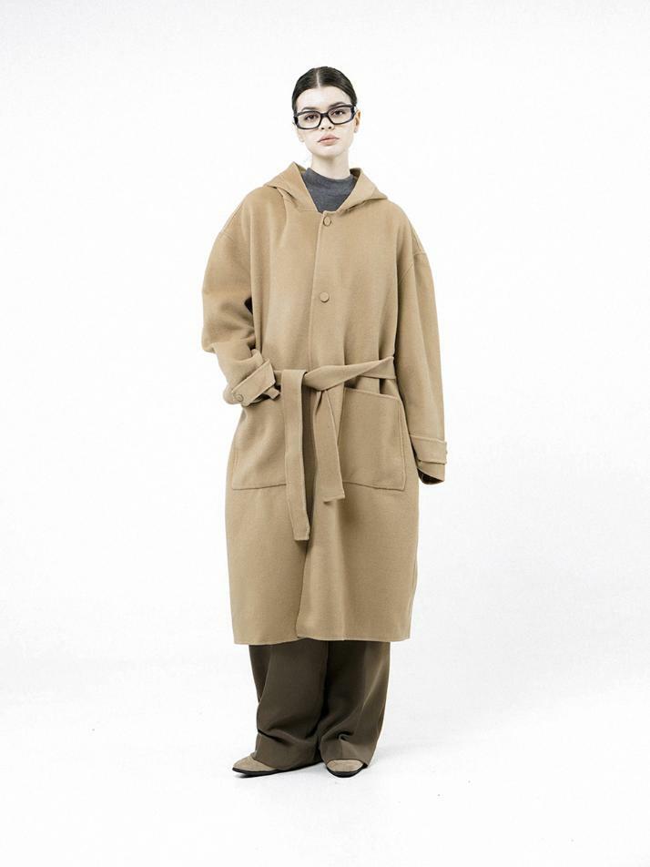 Oversized Hooded Robe Coat - Beige /W244OT03BE