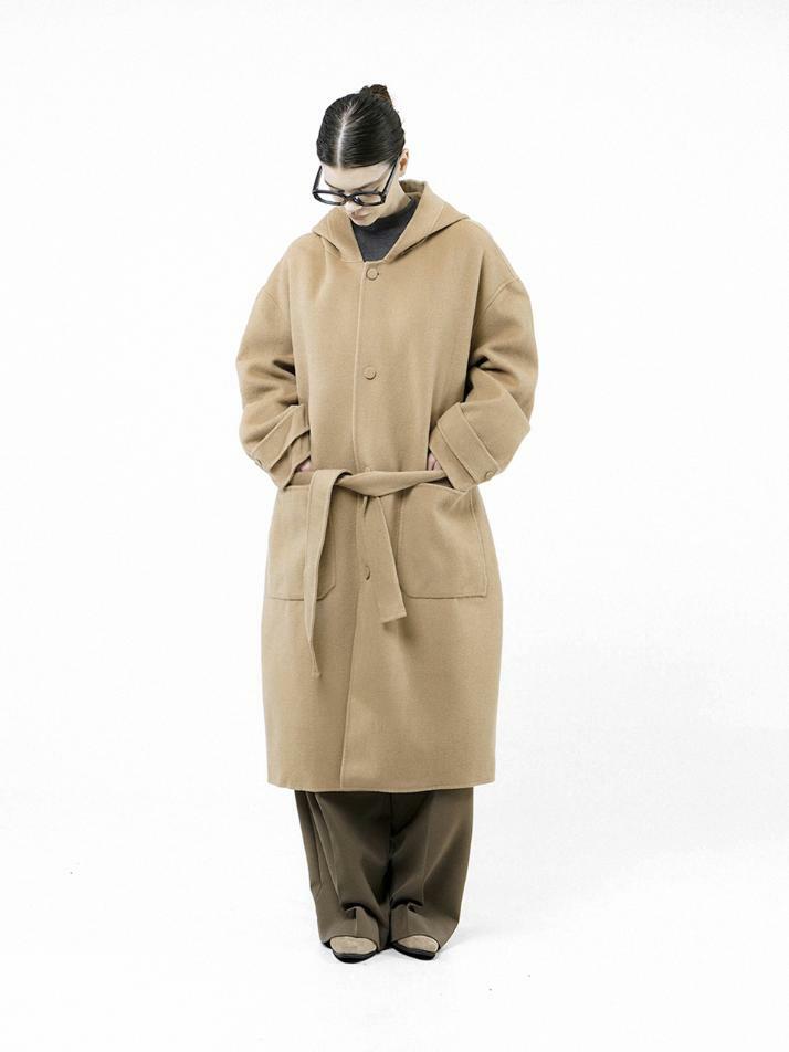 Oversized Hooded Robe Coat - Beige /W244OT03BE