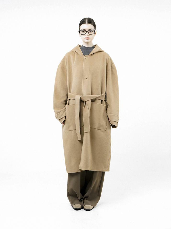 Oversized Hooded Robe Coat - Beige /W244OT03BE