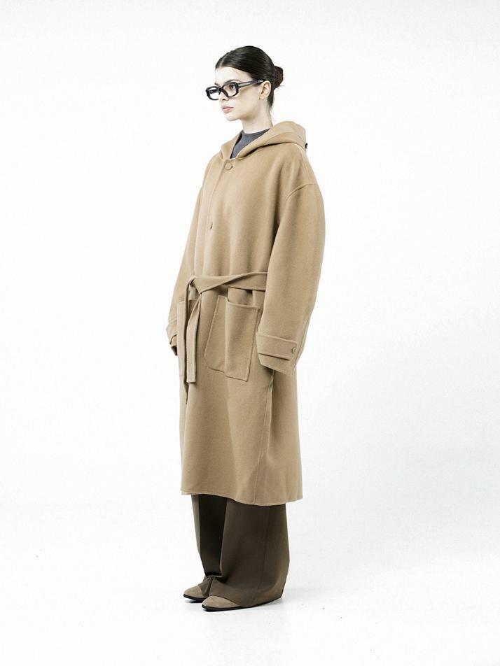 Oversized Hooded Robe Coat - Beige /W244OT03BE