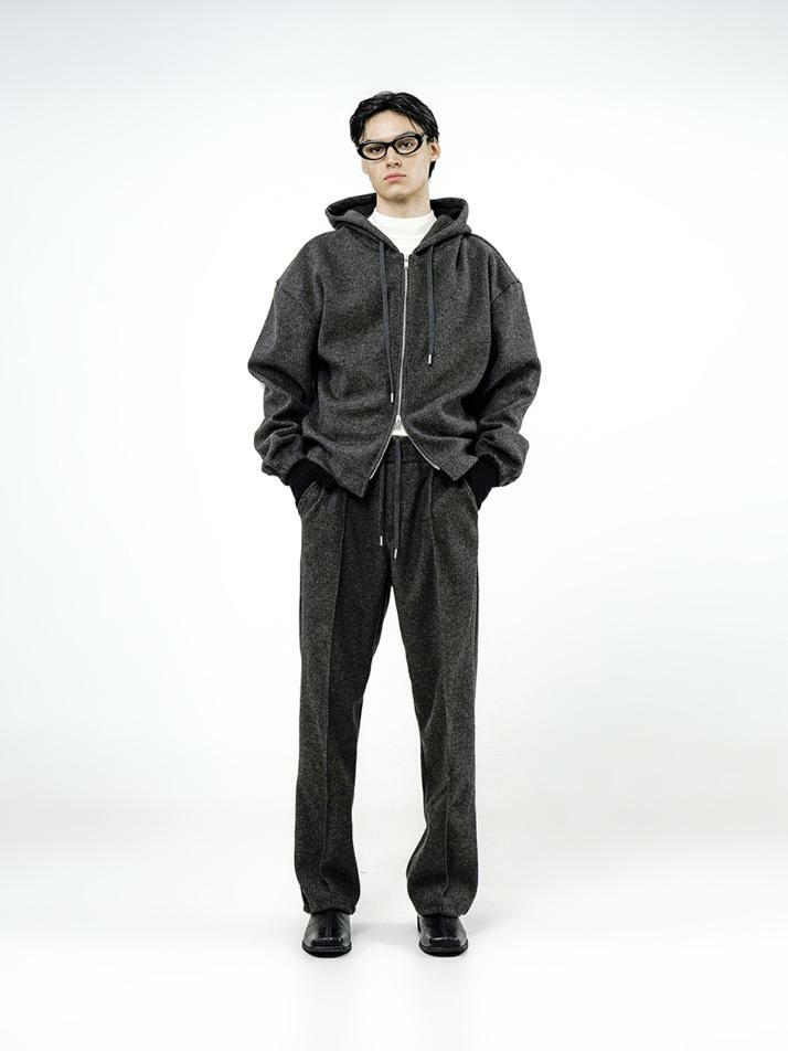 Ribbed Kint Hood Zip-up - Charcoal /M244TP01CH