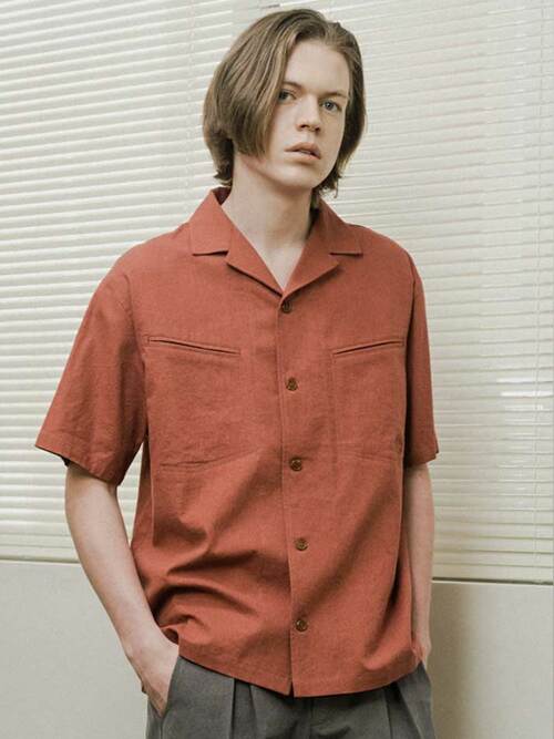 사선입술포켓 린넨 반팔셔츠 CXS24MWSH501 BRI