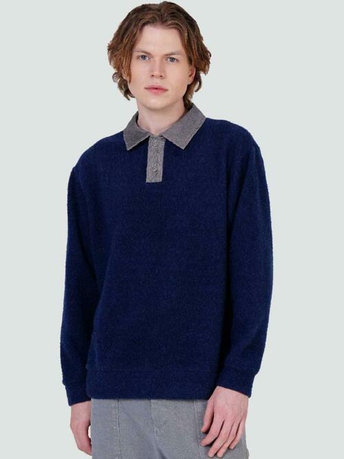 남자 골덴에리배색 겨울 기모 카라티셔츠 CXS25WKKTB09 BLU