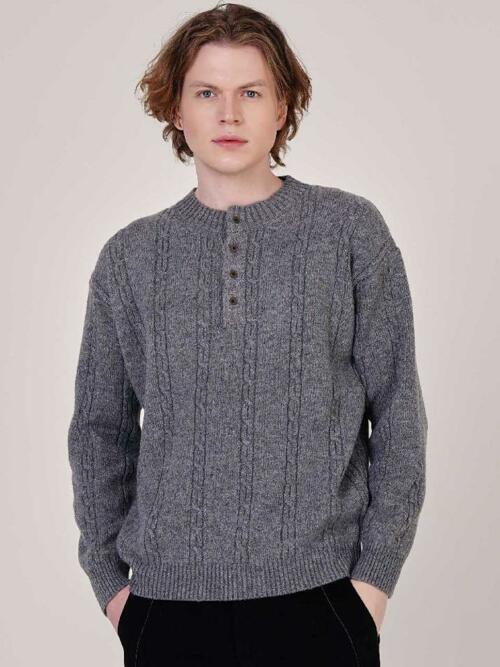 남자 울혼방 케이블 헨리넥 니트 CXS25WSRTC25 GRY