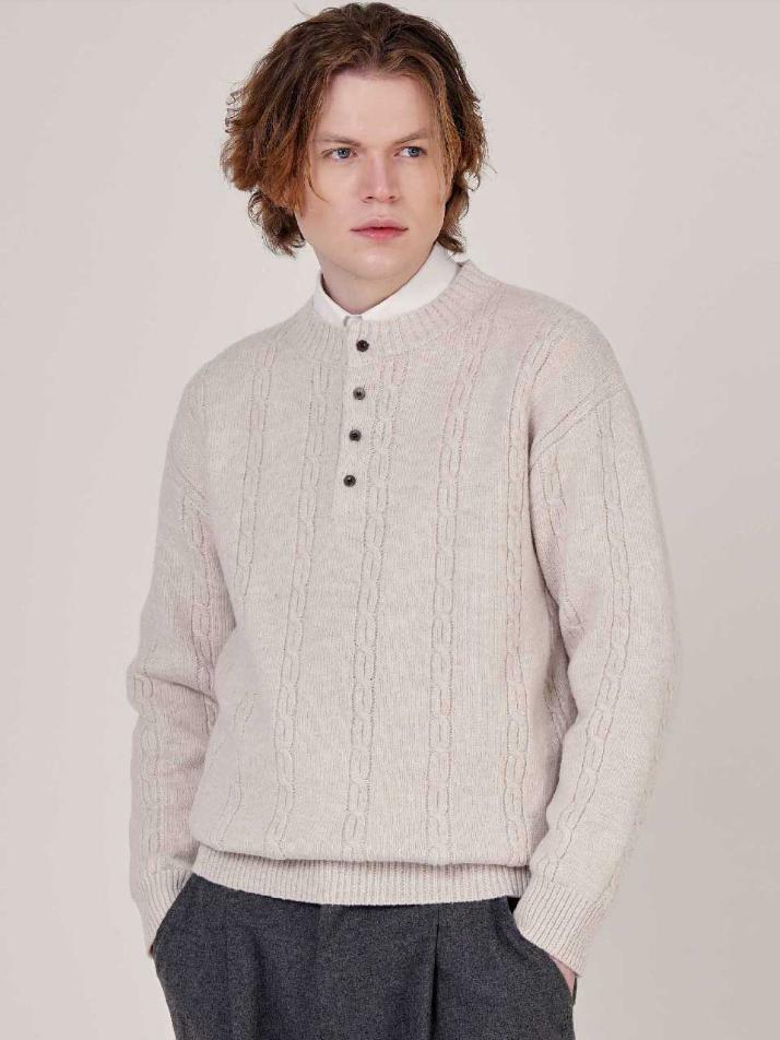 남자 울혼방 케이블 헨리넥 니트 CXS25WSRTC25 IVY