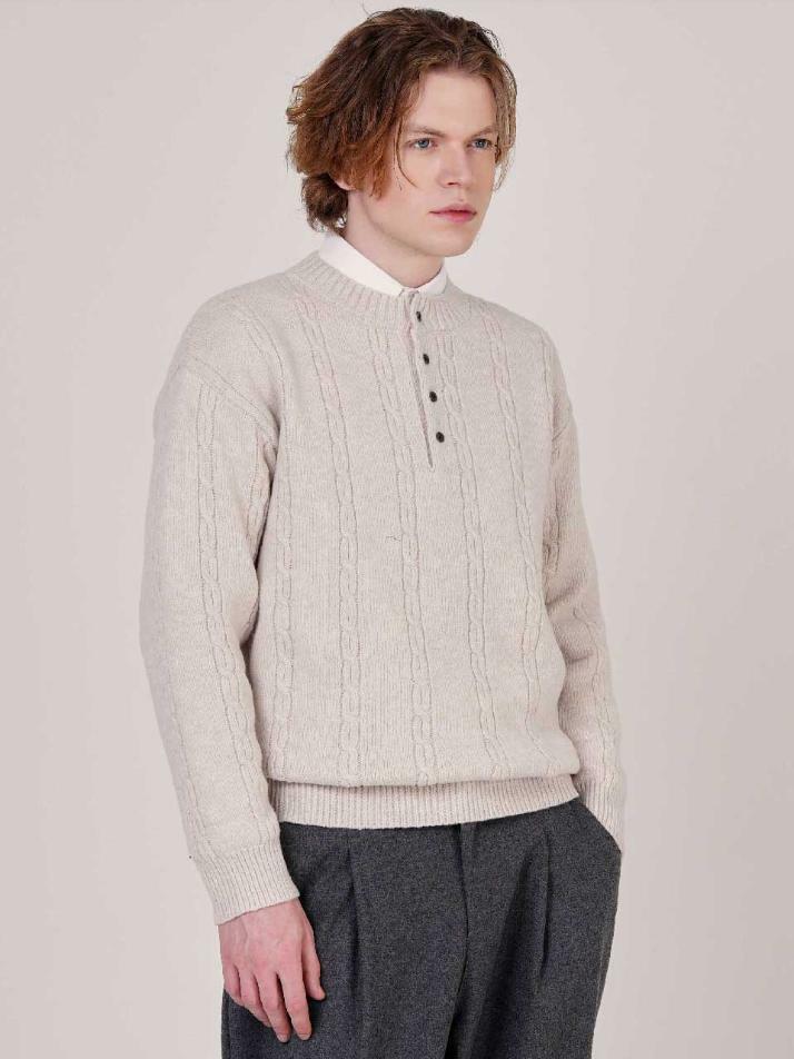 남자 울혼방 케이블 헨리넥 니트 CXS25WSRTC25 IVY
