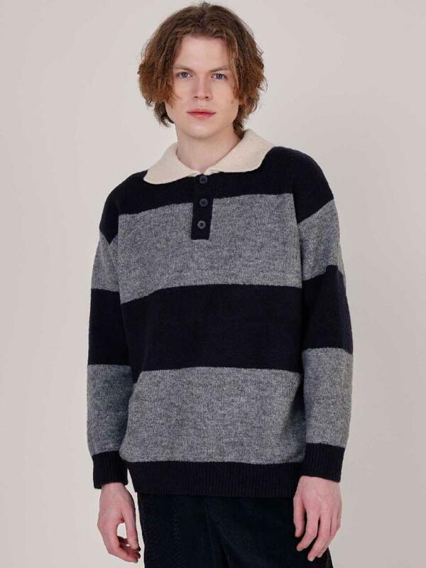 남자 울혼방  단가라 럭비 카라니트 CXS25WSKTC26 NAV