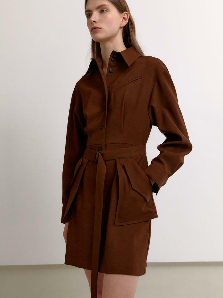 GROA DRESS, CINNAMON BROWN