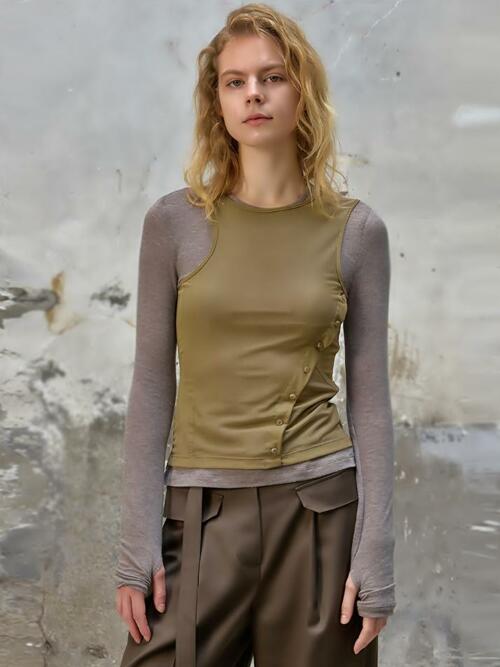 FREYA TOP, BEIGE + TAUPE