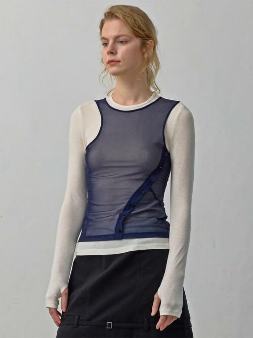 FREYA TOP, IVORY + NAVY