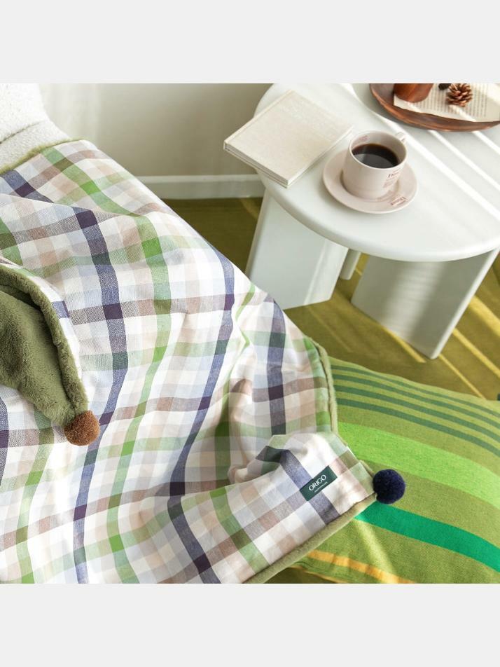 극세사 벨보아 니트방울 블랭킷 윌로우 체크