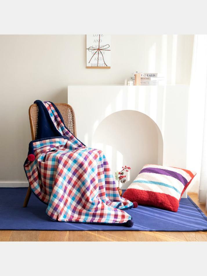 극세사 벨보아 니트방울 블랭킷 원더랜드 체크