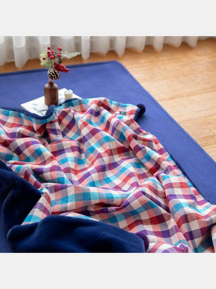 극세사 벨보아 니트방울 블랭킷 원더랜드 체크