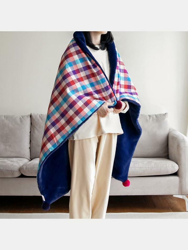 극세사 벨보아 니트방울 블랭킷 원더랜드 체크