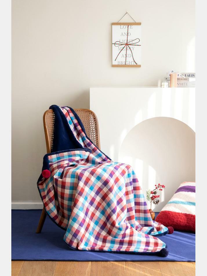 극세사 벨보아 니트방울 블랭킷 원더랜드 체크