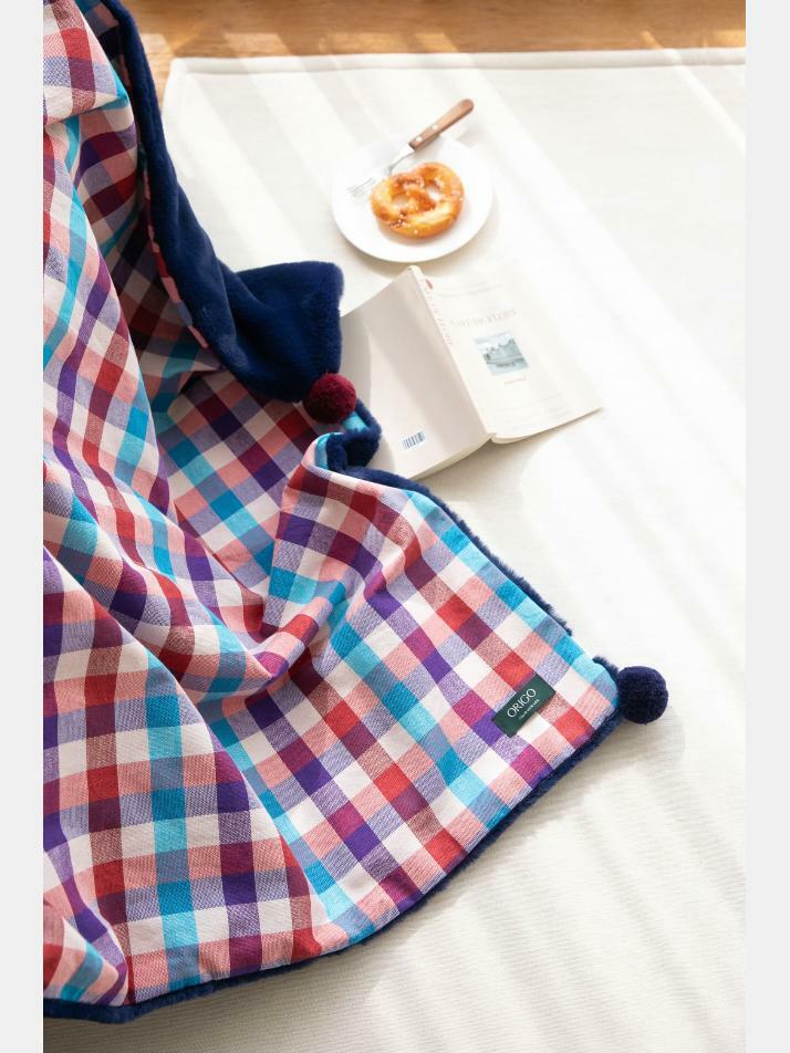 극세사 벨보아 니트방울 블랭킷 원더랜드 체크