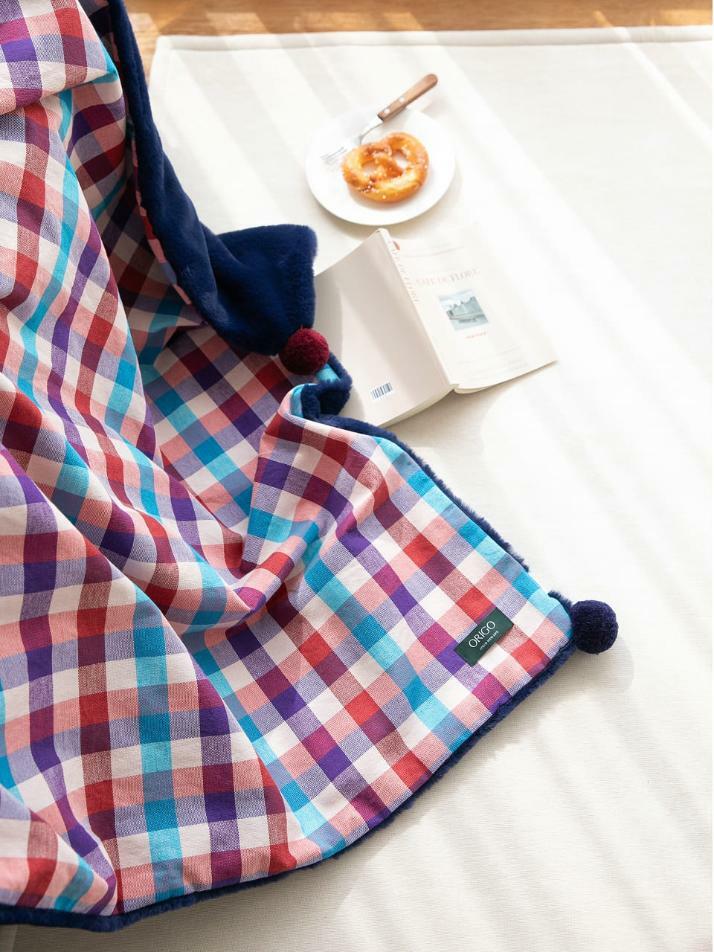 극세사 벨보아 니트방울 블랭킷 원더랜드 체크