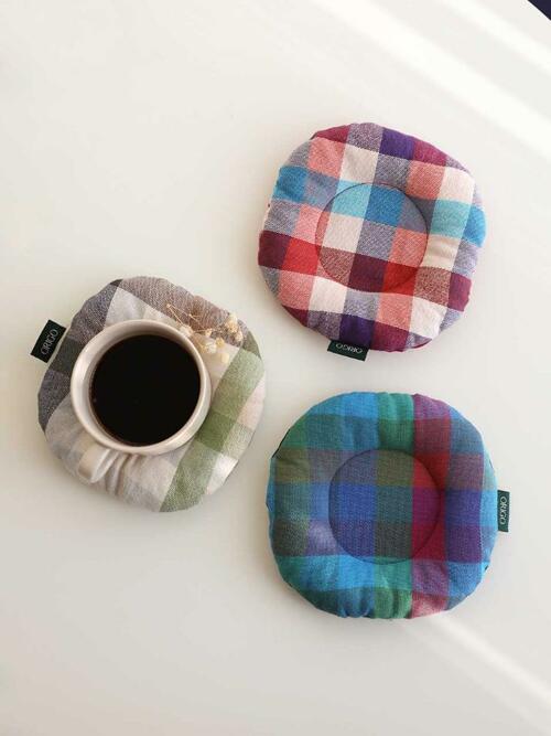 패딩 코스터 체크 오가닉코튼 1P
