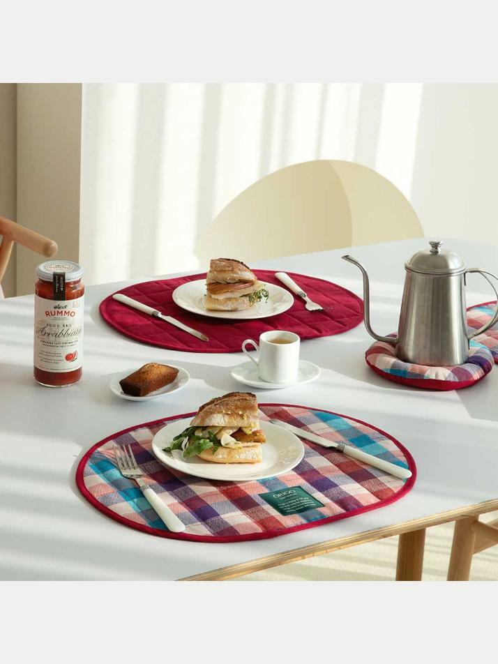 테이블매트 체크 오가닉코튼 3color