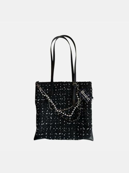 트위드 스퀘어백 스노우 블랙 + 체인