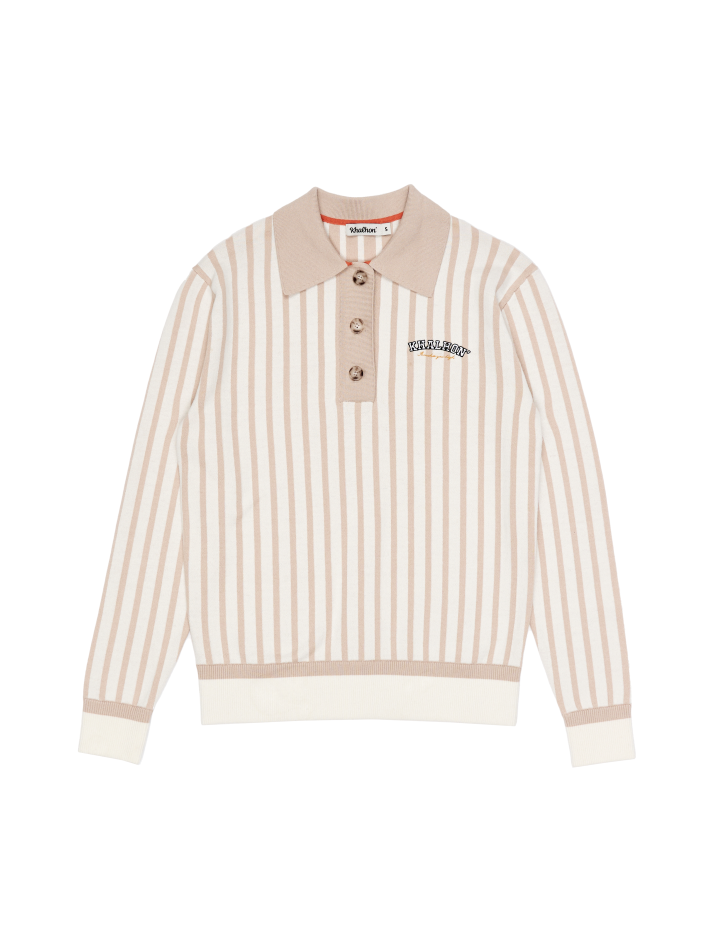 STRIPE POLO SWEATER (LIGHT BEIGE)