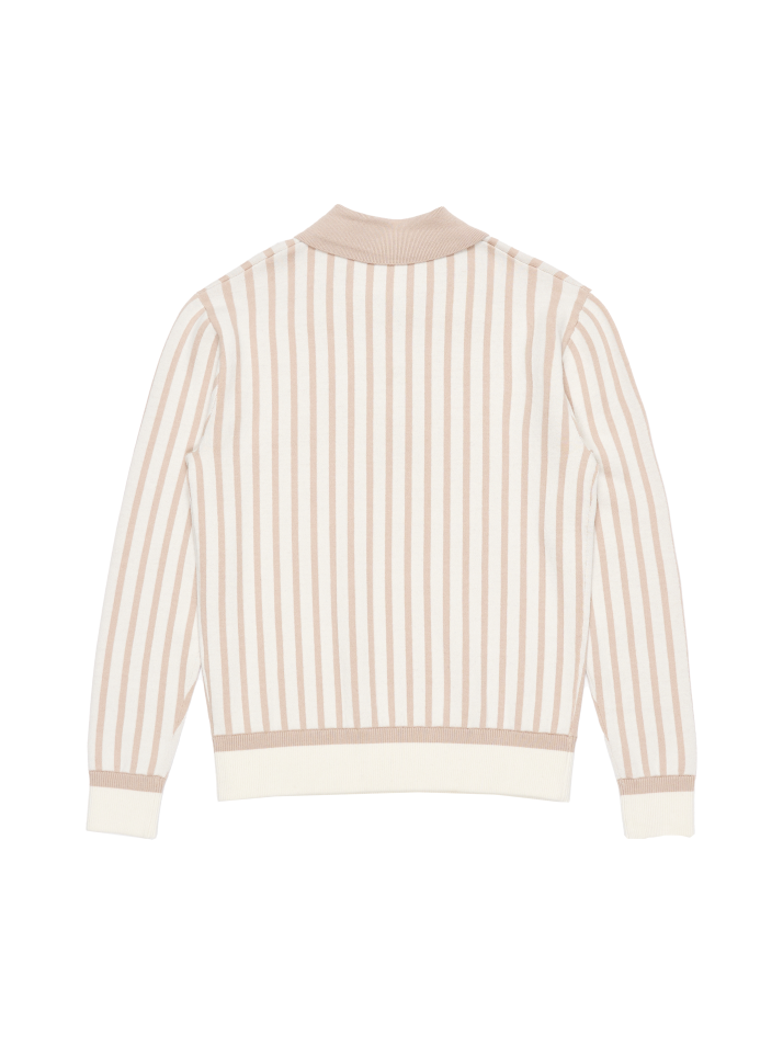 STRIPE POLO SWEATER (LIGHT BEIGE)