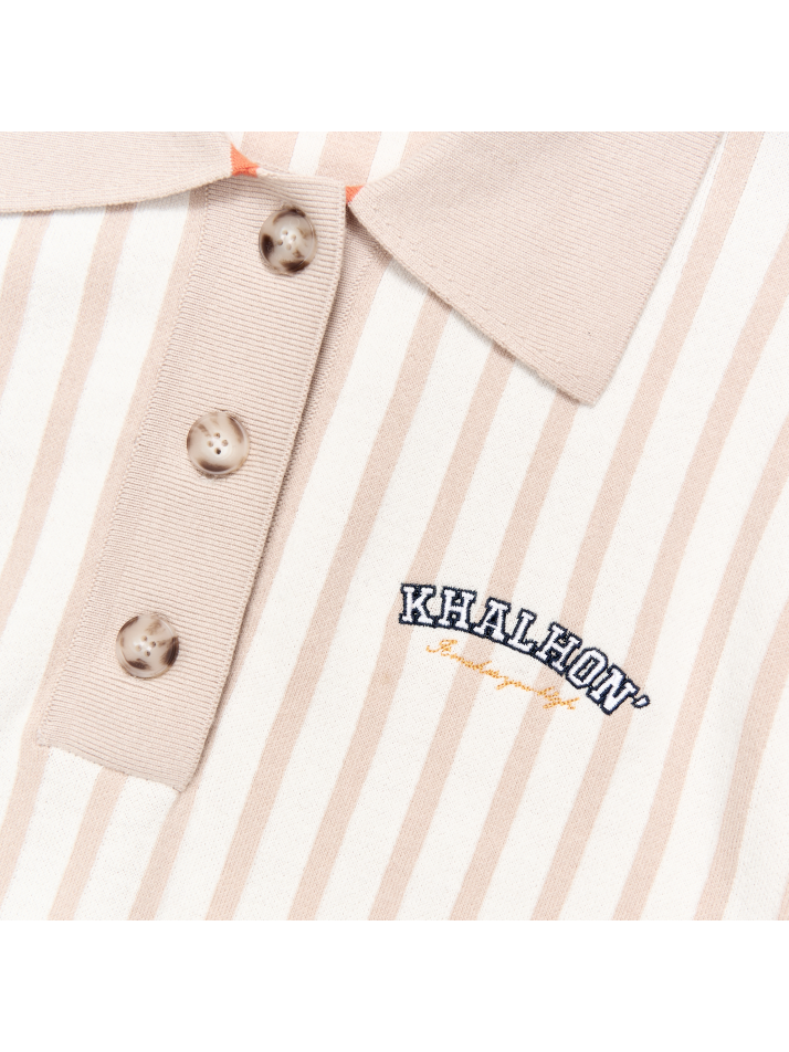 STRIPE POLO SWEATER (LIGHT BEIGE)