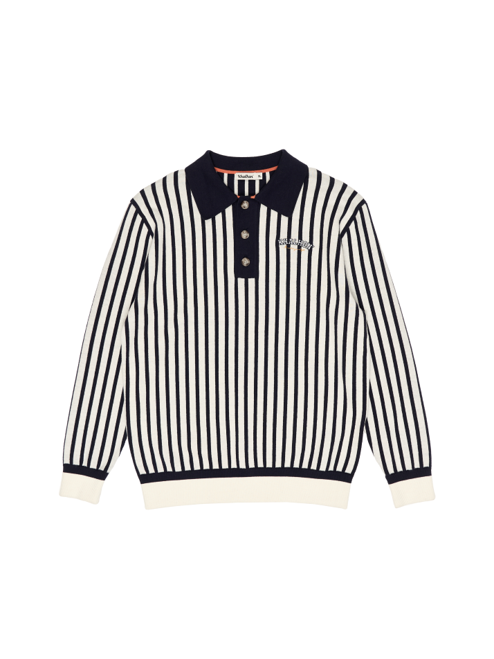 STRIPE POLO SWEATER (OATMEAL NAVY)