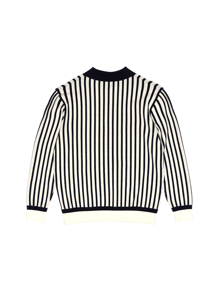 STRIPE POLO SWEATER (OATMEAL NAVY)